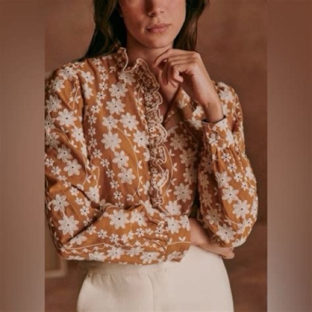 Sezane Chemise Mathilda Shirt Ocre Foncé - Size 36 - Picture 2 of 8